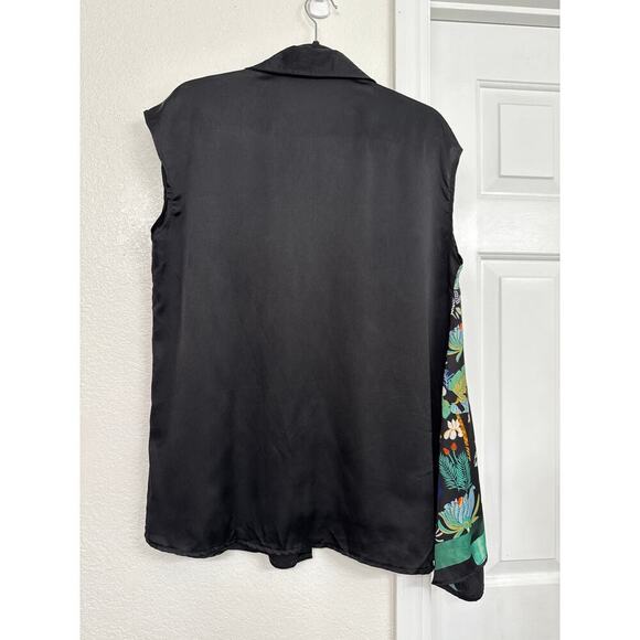 Zara Black Top L Jungle Safari Animal Print Asymmetrical Artcore Blouse SilkFeel - Picture 3 of 8
